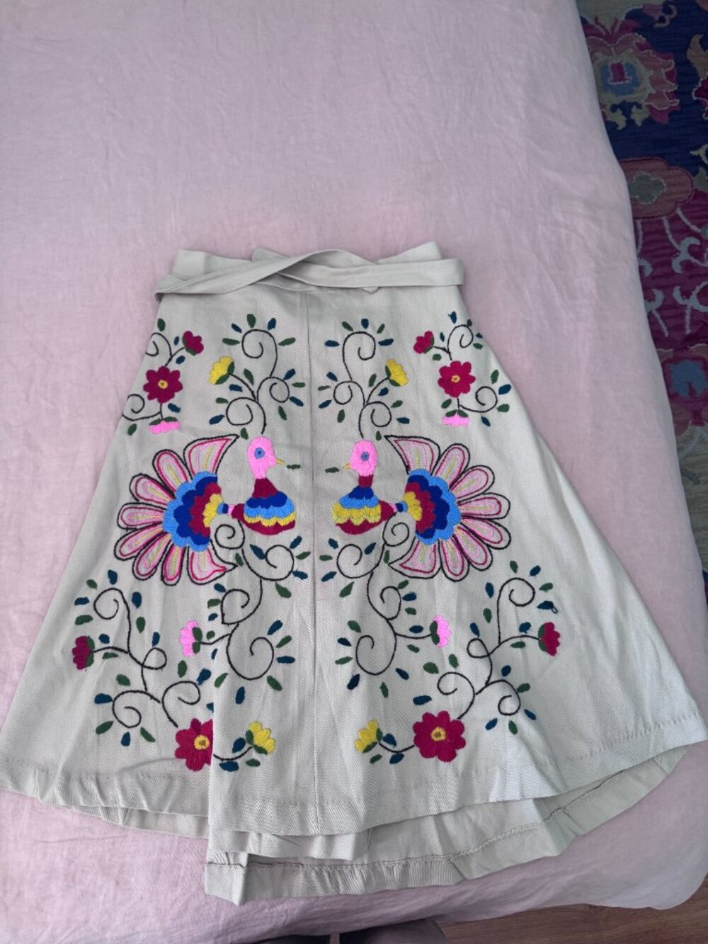 VINTAGE embroidered canvas wrap skirt - 70s - Picture 4 of 4